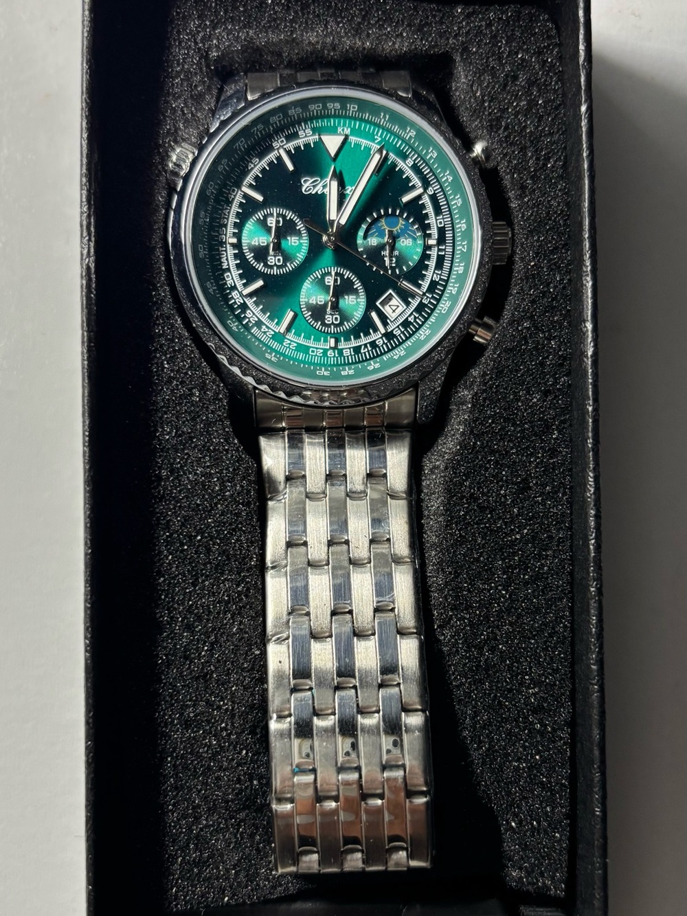 Ed Hardy Men's Silver Bracelet Watch with Green Dial